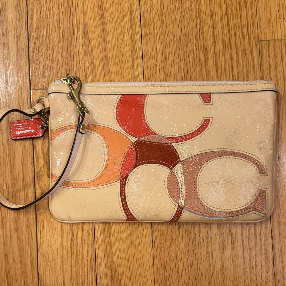 Coach Light Pink and Red Signature Wristlet
